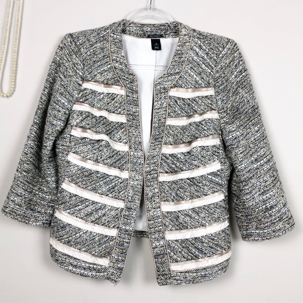 White  House Black Market Tweed Fringe Blazer
